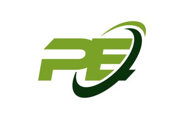 PE Logo Swoosh elips yeşil mektup vektör kavramı