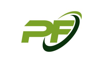 PF Logo Swoosh elips yeşil mektup vektör kavramı