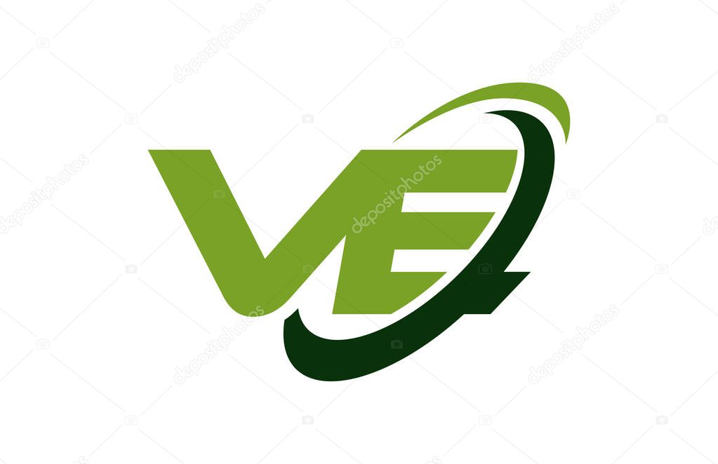 VE Logo Swoosh Ellipse Green Letter Vector Concept