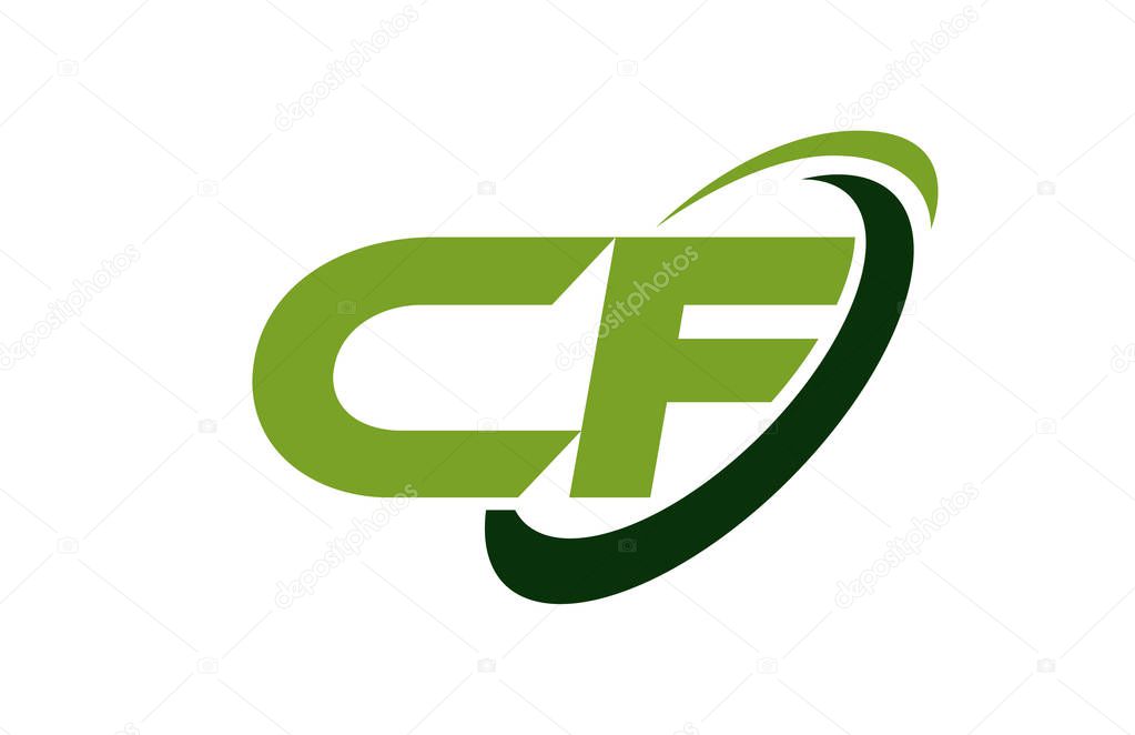 CF Logo Swoosh Ellipse Green Letter Vector Concept