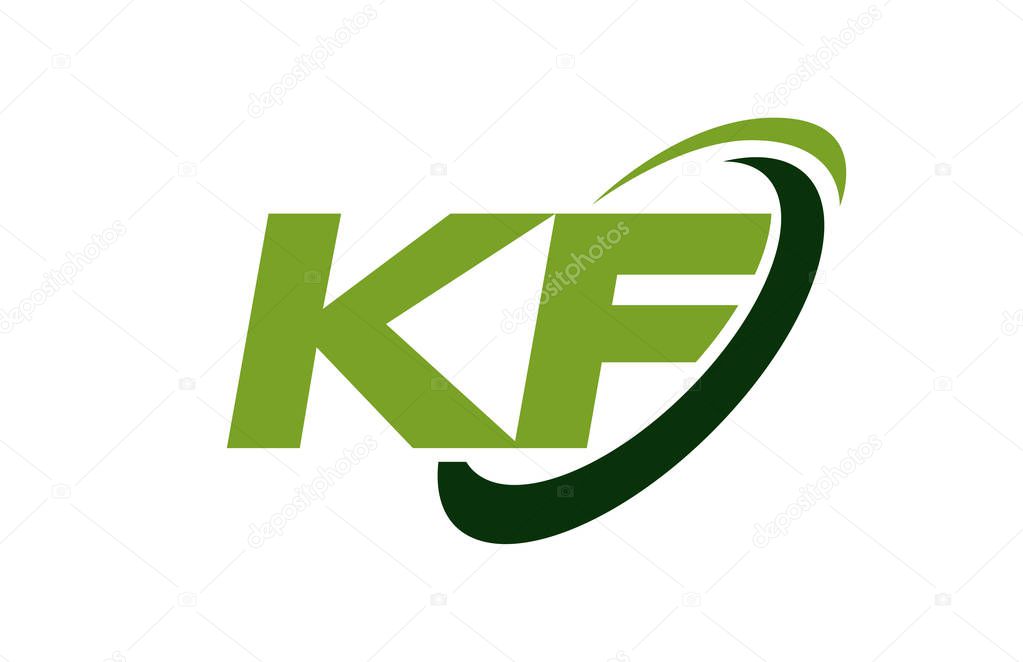 KF Logo Swoosh Ellipse Green Letter Vector Concept