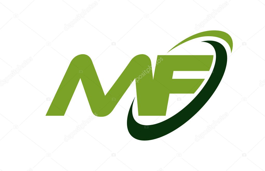 MF Logo Swoosh Ellipse Green Letter Vector Concept