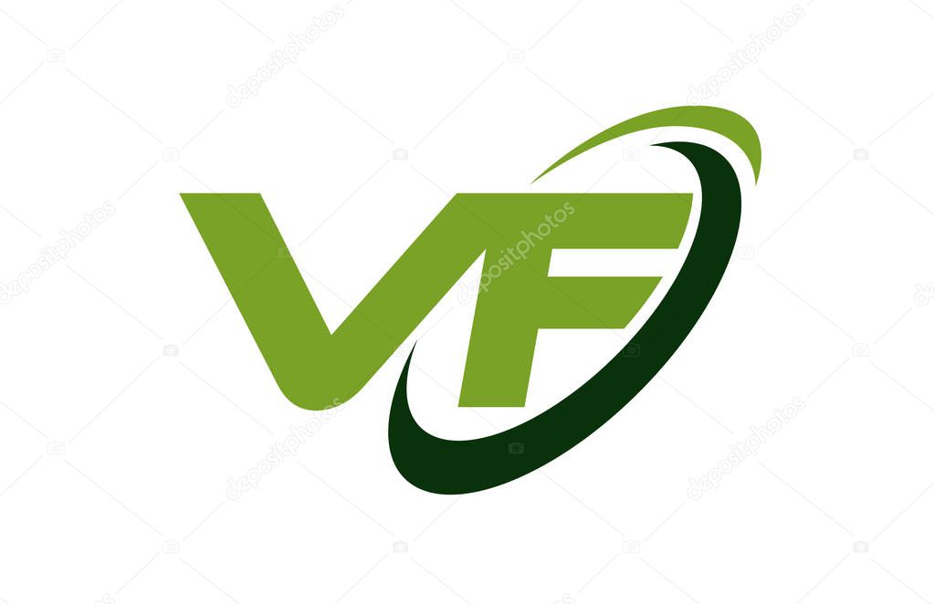 VF Logo Swoosh Ellipse Green Letter Vector Concept