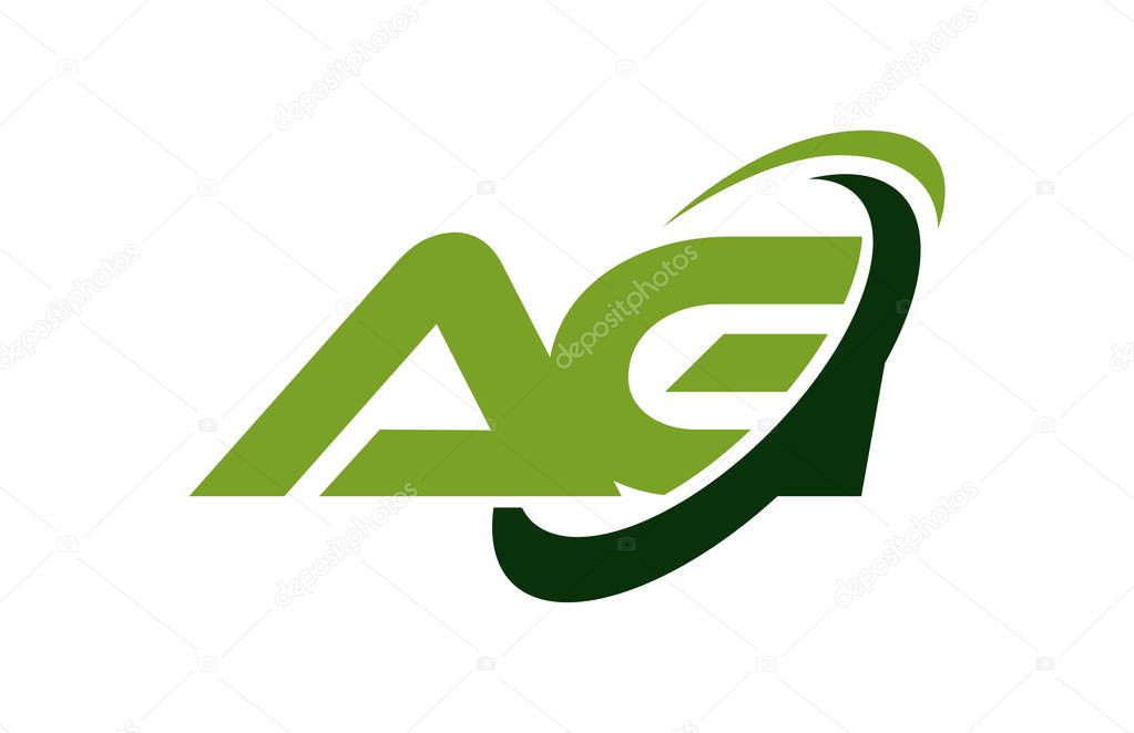 AG Logo Swoosh Ellipse Green Letter Vector Concept