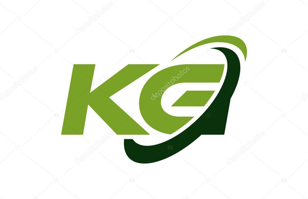 KG Logo Swoosh Ellipse Green Letter Vector Concept