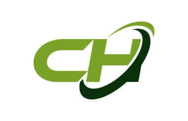 Ch Logo Swoosh elips yeşil mektup vektör kavramı