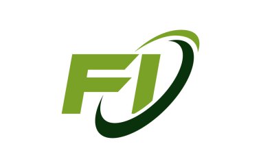 Fi logosu Swoosh elips yeşil mektup vektör kavramı