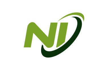 Ni Logo Swoosh elips yeşil mektup vektör kavramı