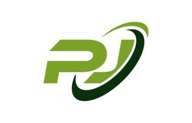 PJ Logo Swoosh elips yeşil mektup vektör kavramı