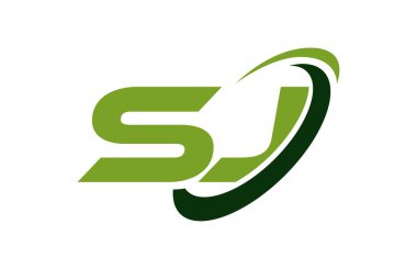 SJ Logo Swoosh elips yeşil mektup vektör kavramı
