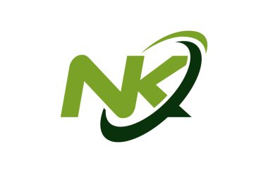 NK Logo Swoosh elips yeşil mektup vektör kavramı