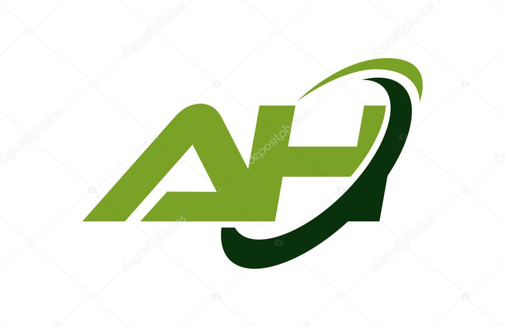 AH Logo Swoosh Ellipse Green Letter Vector Concept