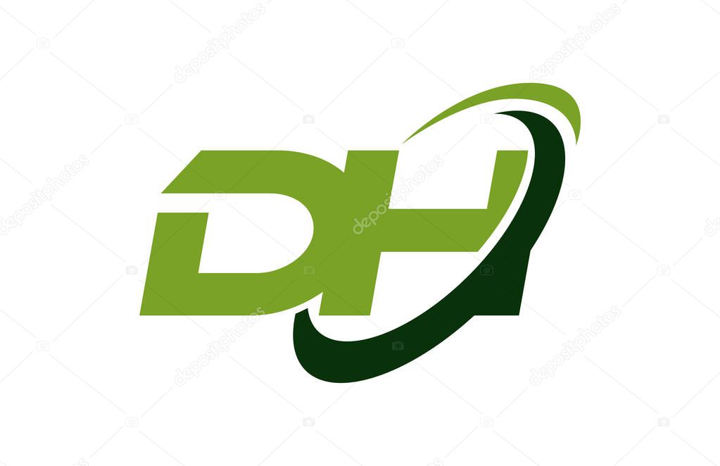 DH Logo Swoosh Ellipse Green Letter Vector Concept