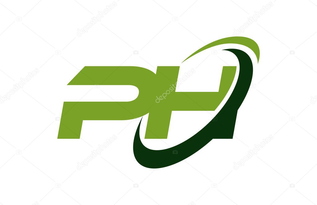 PH Logo Swoosh Ellipse Green Letter Vector Concept