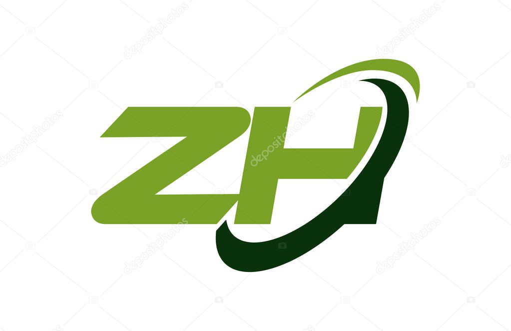 ZH Logo Swoosh Ellipse Green Letter Vector Concept
