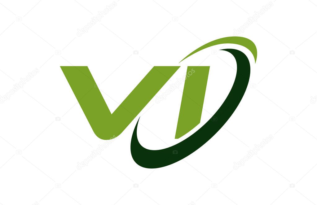 VI Logo Swoosh Ellipse Green Letter Vector Concept