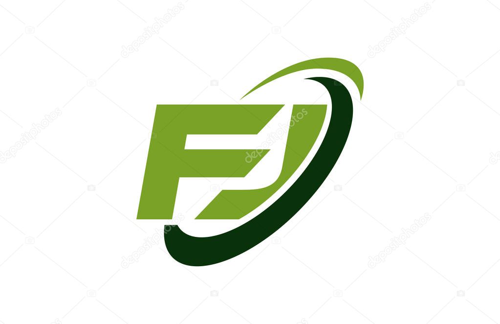 FJ Logo Swoosh Ellipse Green Letter Vector Concept