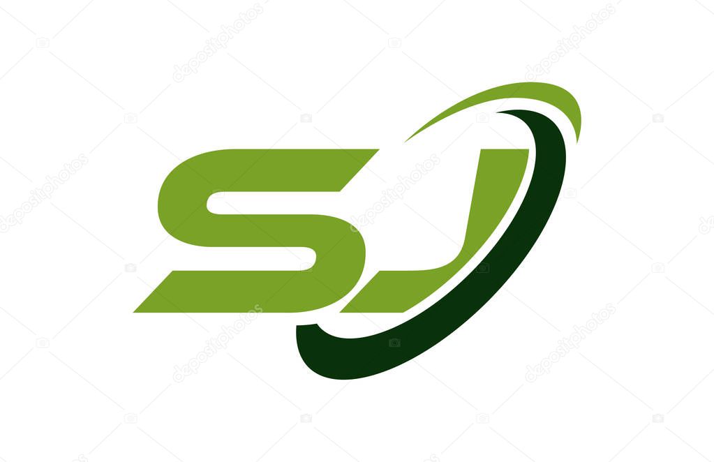 SJ Logo Swoosh Ellipse Green Letter Vector Concept