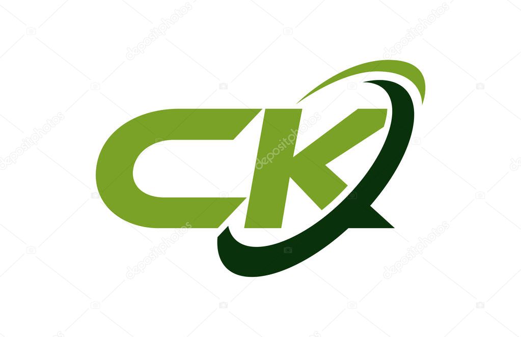 CK Logo Swoosh Ellipse Green Letter Vector Concept