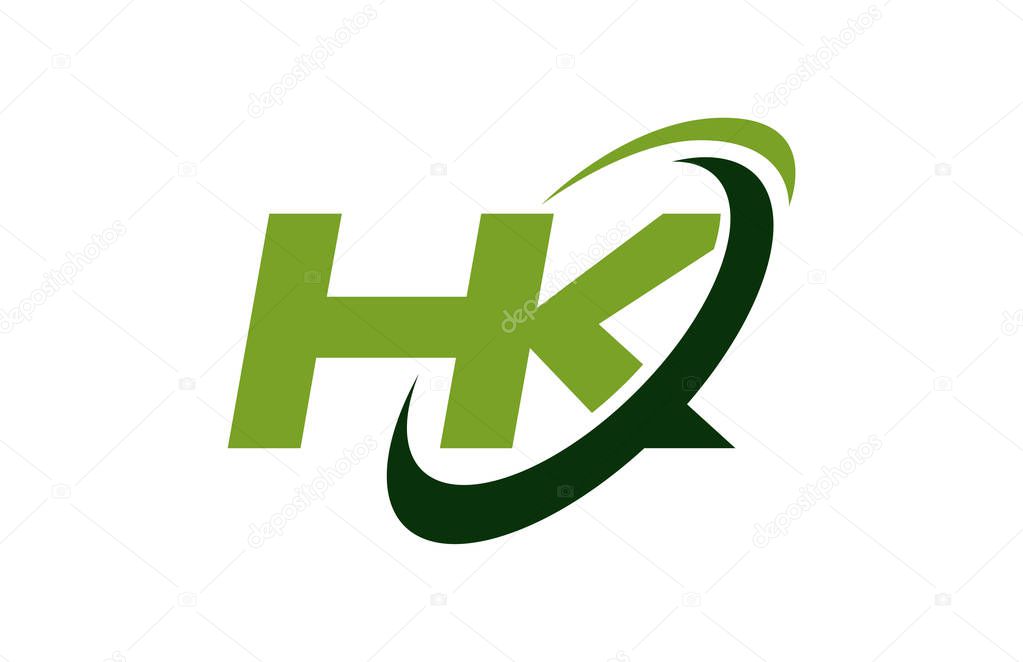 HK Logo Swoosh Ellipse Green Letter Vector Concept