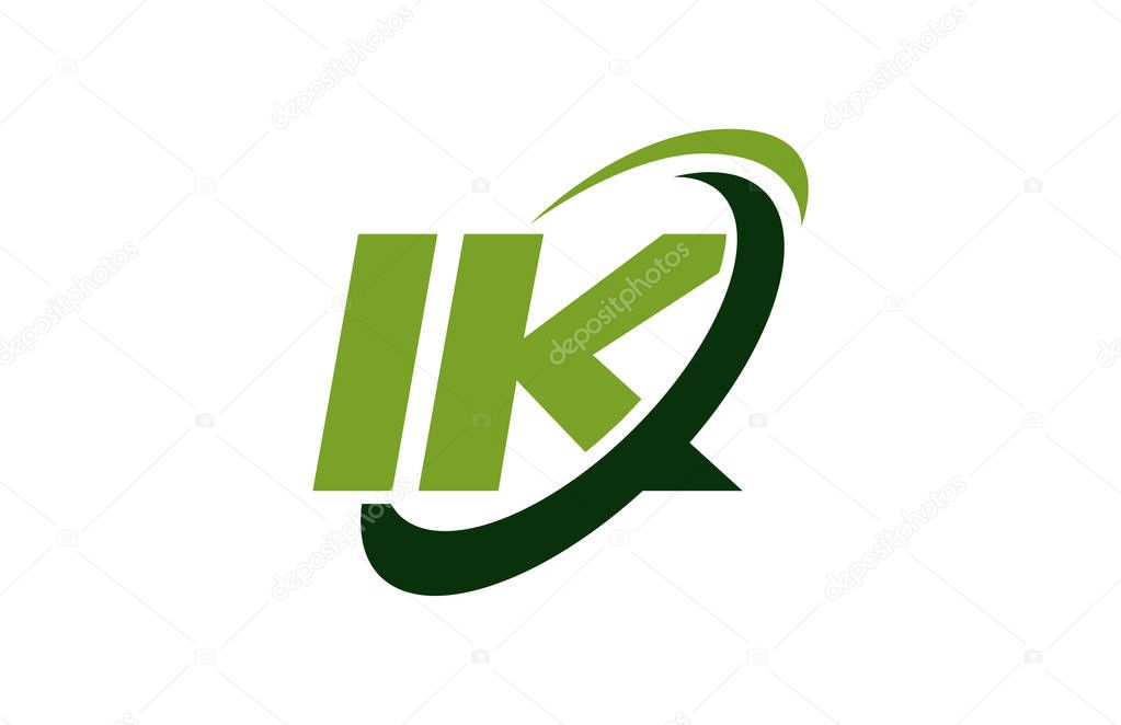 IK Logo Swoosh Ellipse Green Letter Vector Concept