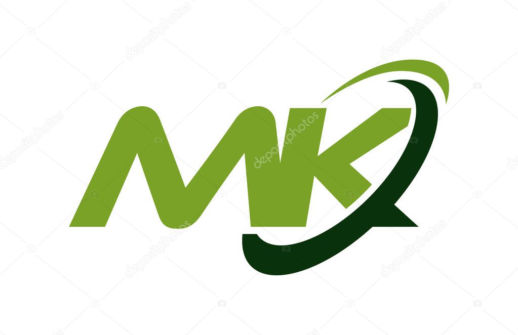 MK Logo Swoosh Ellipse Green Letter Vector Concept