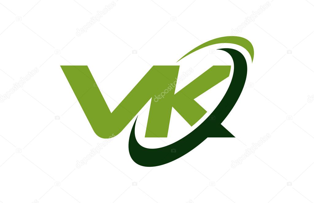 VK Logo Swoosh Ellipse Green Letter Vector Concept