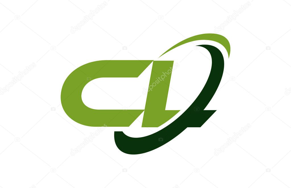 CL Logo Swoosh Ellipse Green Letter Vector Concept