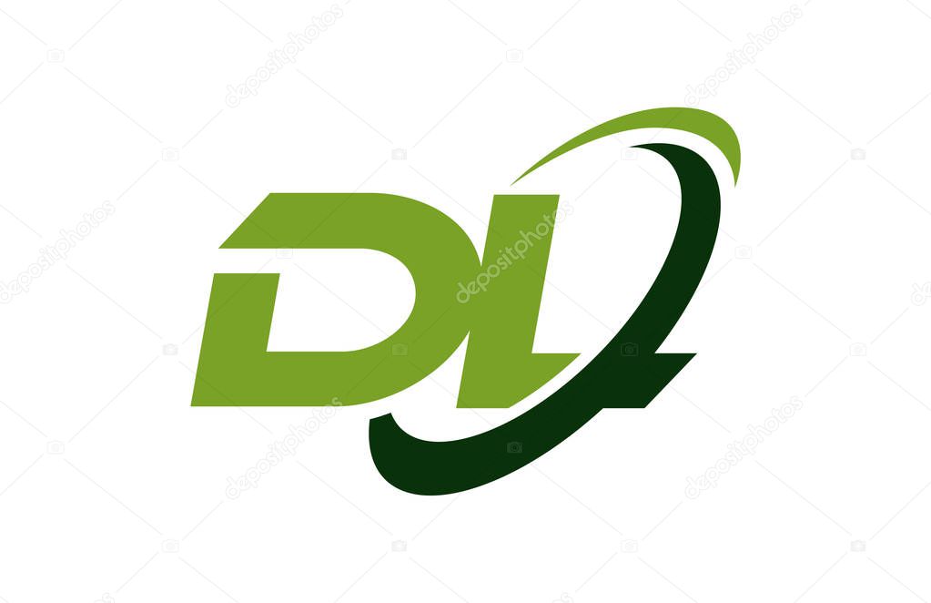 DL Logo Swoosh Ellipse Green Letter Vector Concept