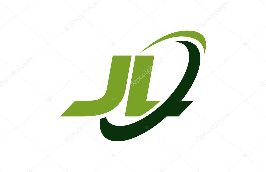 JL Logo Swoosh Ellipse Green Letter Vector Concept