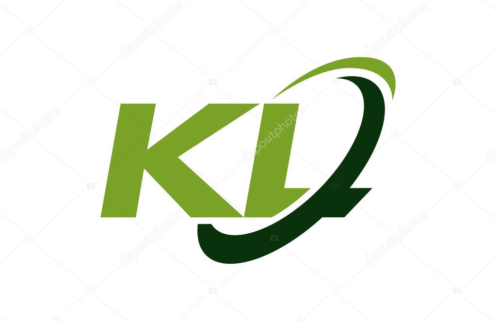 KL Logo Swoosh Ellipse Green Letter Vector Concept