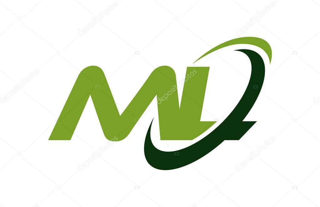 ML Logo Swoosh Ellipse Green Letter Vector Concept