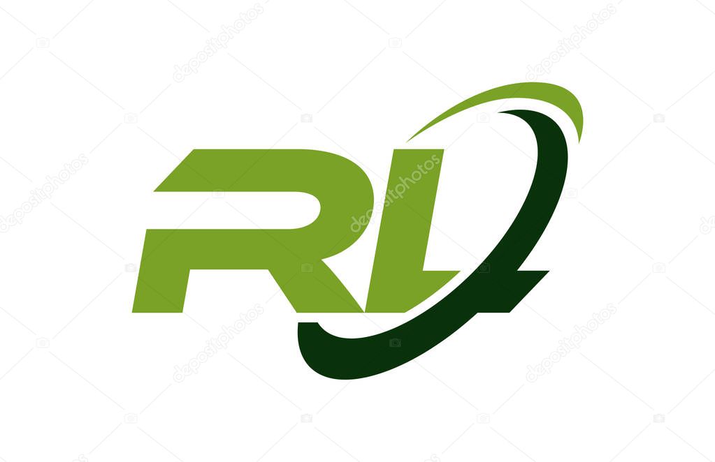 RL Logo Swoosh Ellipse Green Letter Vector Concept
