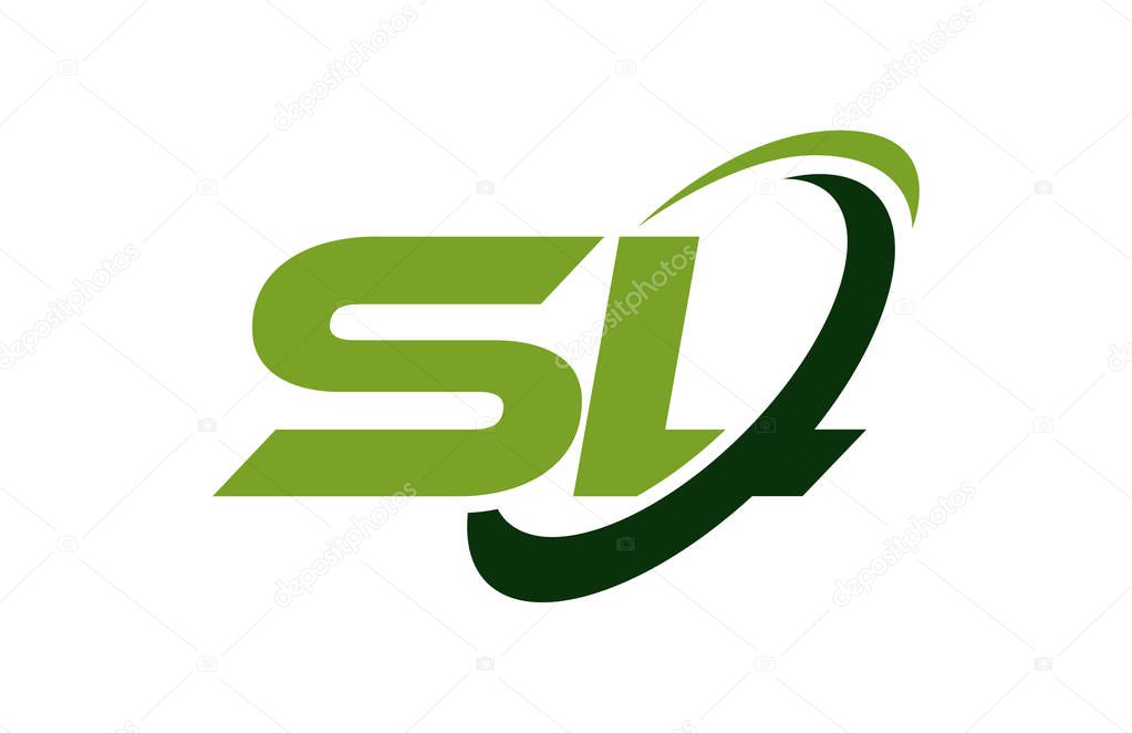 SL Logo Swoosh Ellipse Green Letter Vector Concept