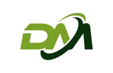 DM Logo Swoosh elips yeşil mektup vektör kavramı