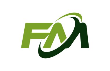 FM Logo Swoosh elips yeşil mektup vektör kavramı