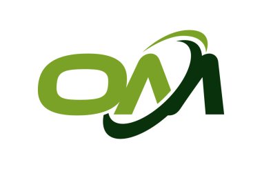 Om Logo Swoosh elips yeşil mektup vektör kavramı