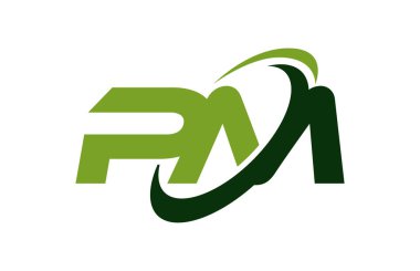 PM Logo Swoosh elips yeşil mektup vektör kavramı