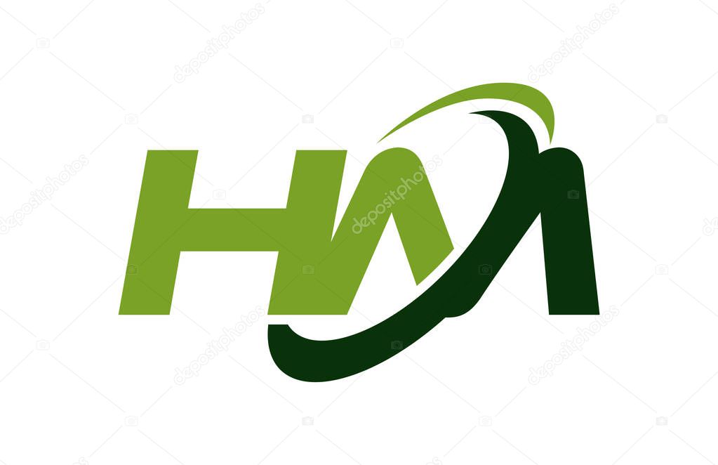 HM Logo Swoosh Ellipse Green Letter Vector Concept