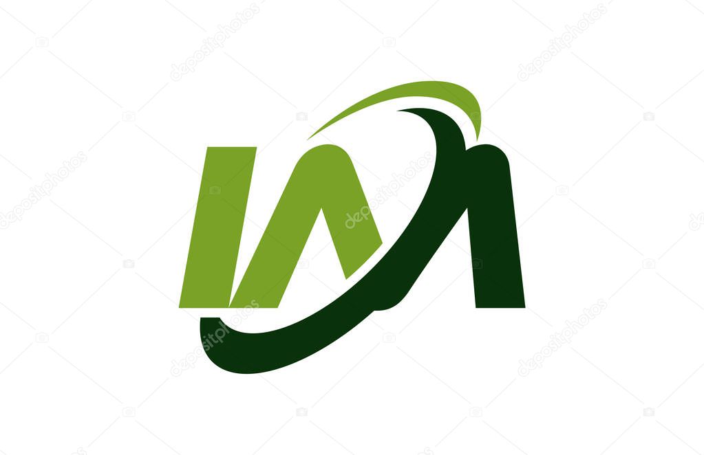 IM Logo Swoosh Ellipse Green Letter Vector Concept