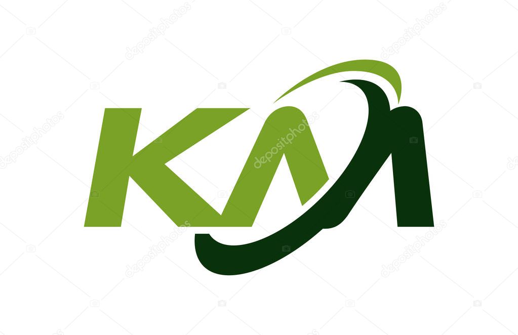KM Logo Swoosh Ellipse Green Letter Vector Concept