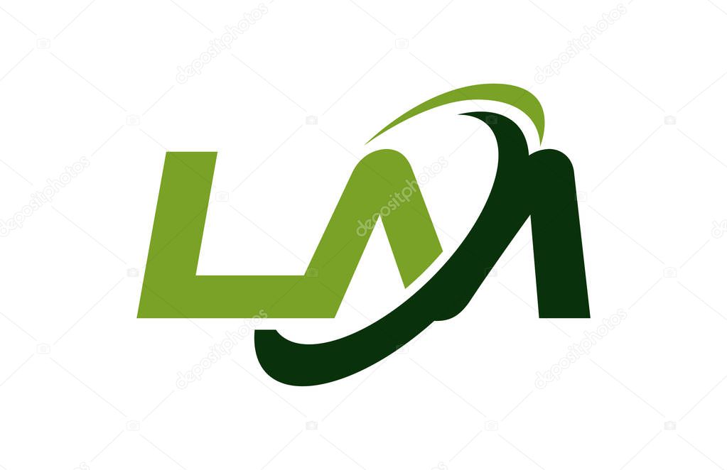 LM Logo Swoosh Ellipse Green Letter Vector Concept