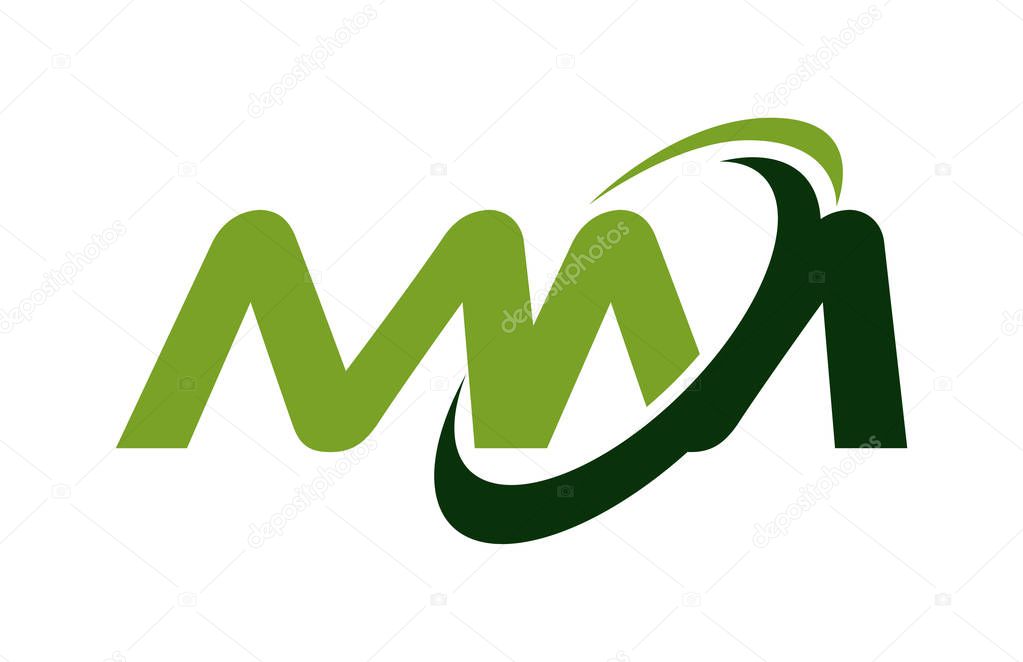 MM Logo Swoosh Ellipse Green Letter Vector Concept