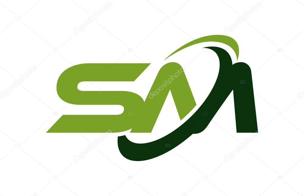 SM Logo Swoosh Ellipse Green Letter Vector Concept