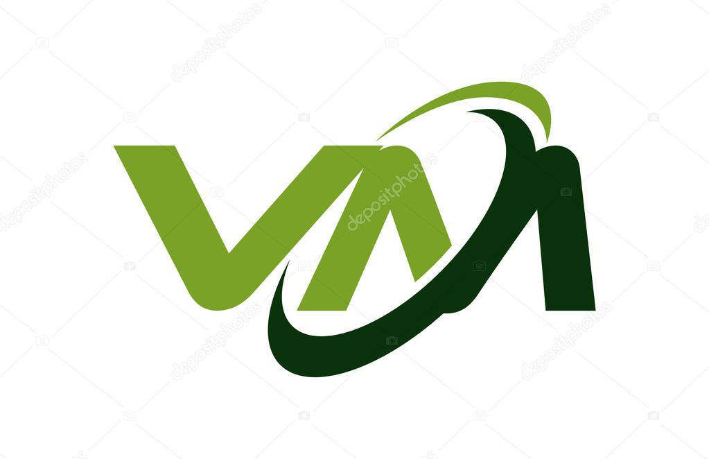 VM Logo Swoosh Ellipse Green Letter Vector Concept