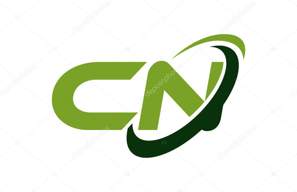 CN Logo Swoosh Ellipse Green Letter Vector Concept