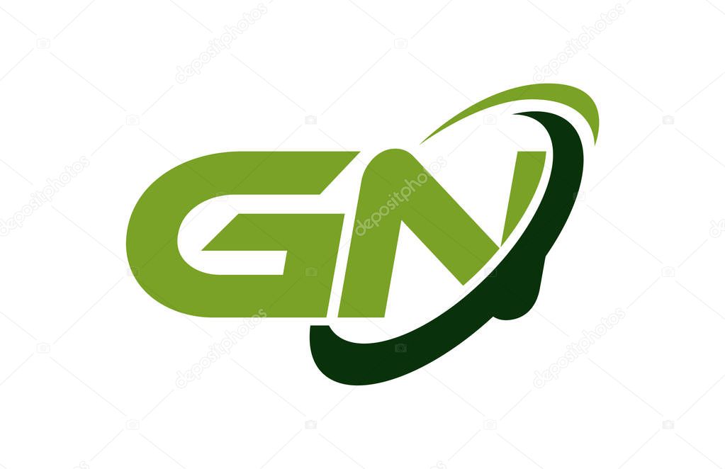 GN Logo Swoosh Ellipse Green Letter Vector Concept