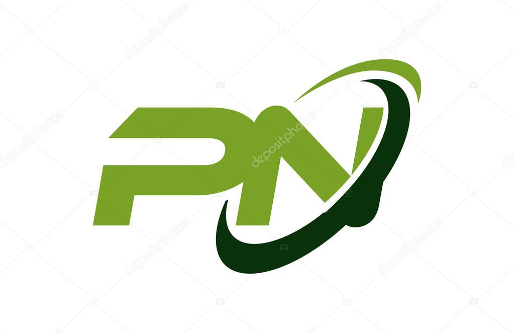 PN Logo Swoosh Ellipse Green Letter Vector Concept