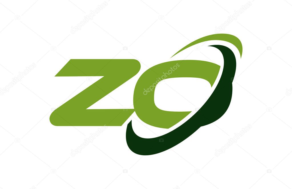 ZO Logo Swoosh Ellipse Green Letter Vector Concept