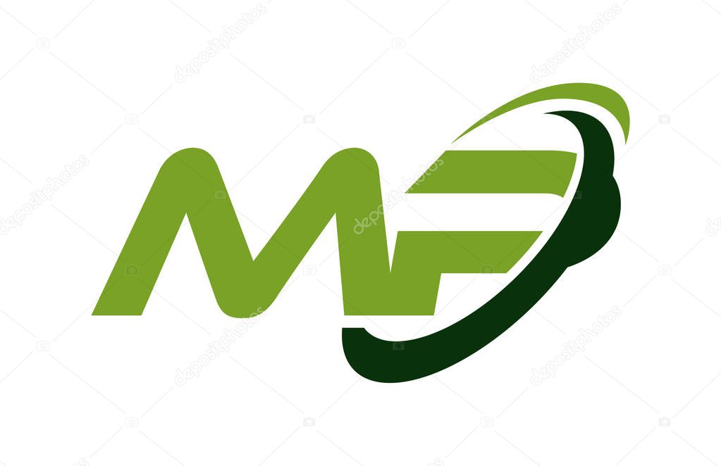 MP Logo Swoosh Ellipse Green Letter Vector Concept